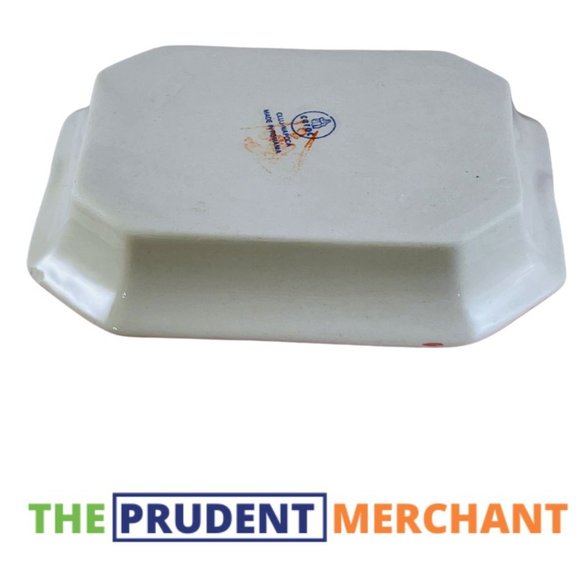 Vintage Pink floral White Rectangle Spoon Dish Ramex Int Romanian Bone China - Picture 4 of 4